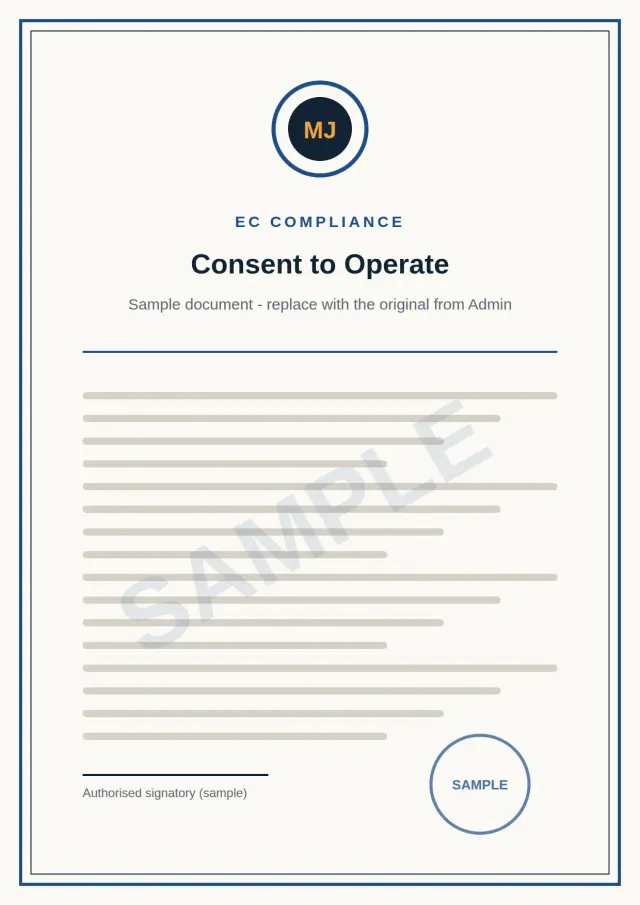 Consent to Operate - sample document