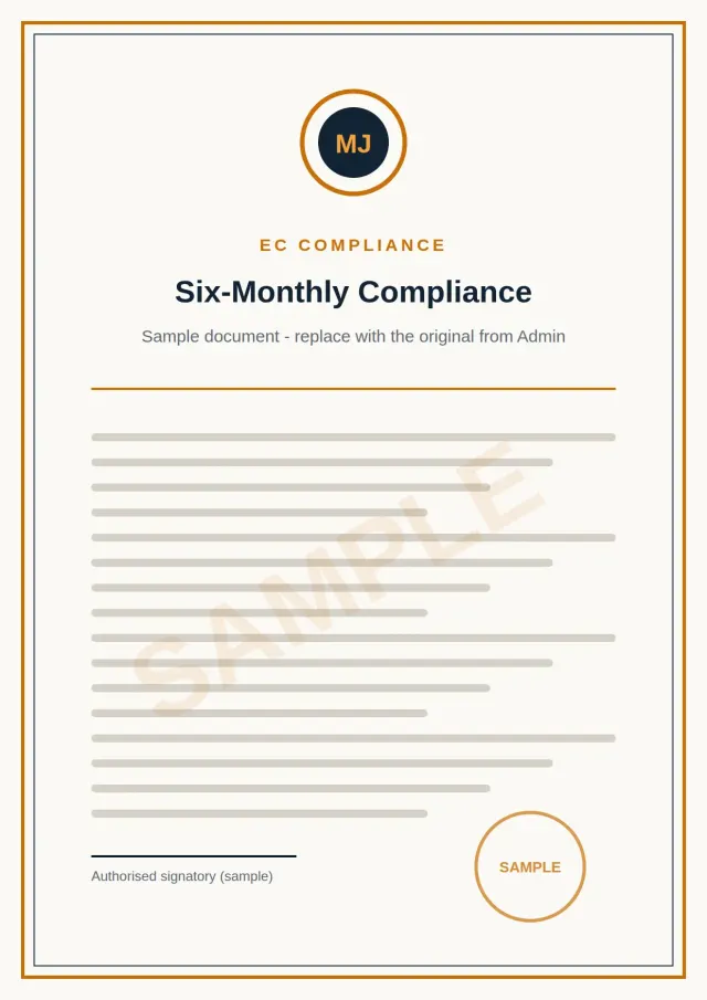 Six-Monthly Compliance Report - sample document