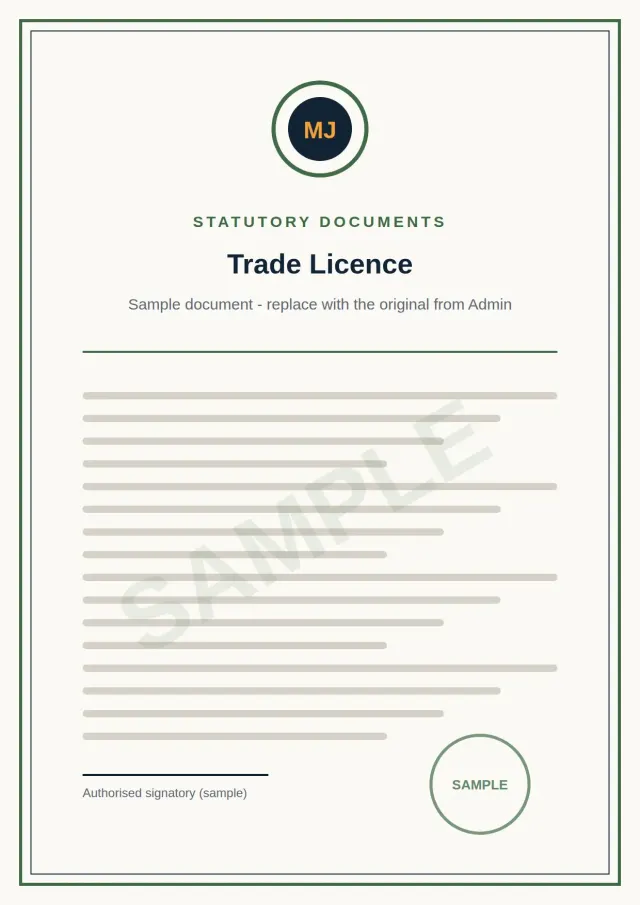 Trade Licence - sample document